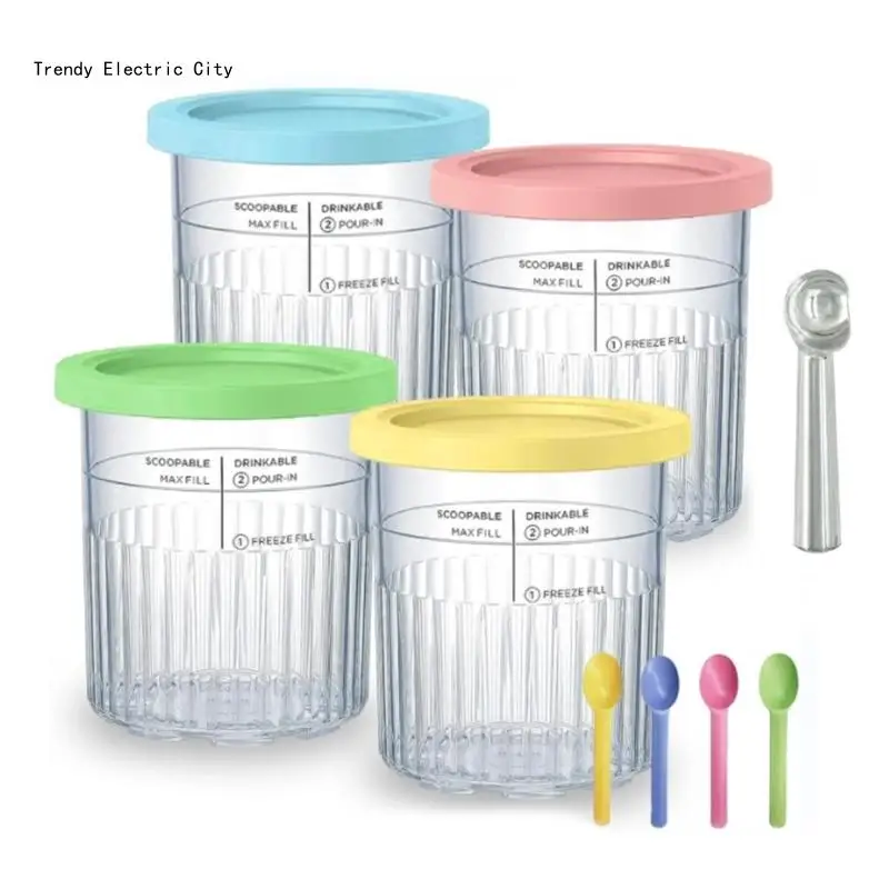 R9CD Ice Cream Pints Cup Dessert Freezer Storage Cup Yogurt Tub Lid Containers Tubs Reusable For NC500 NC501 Series