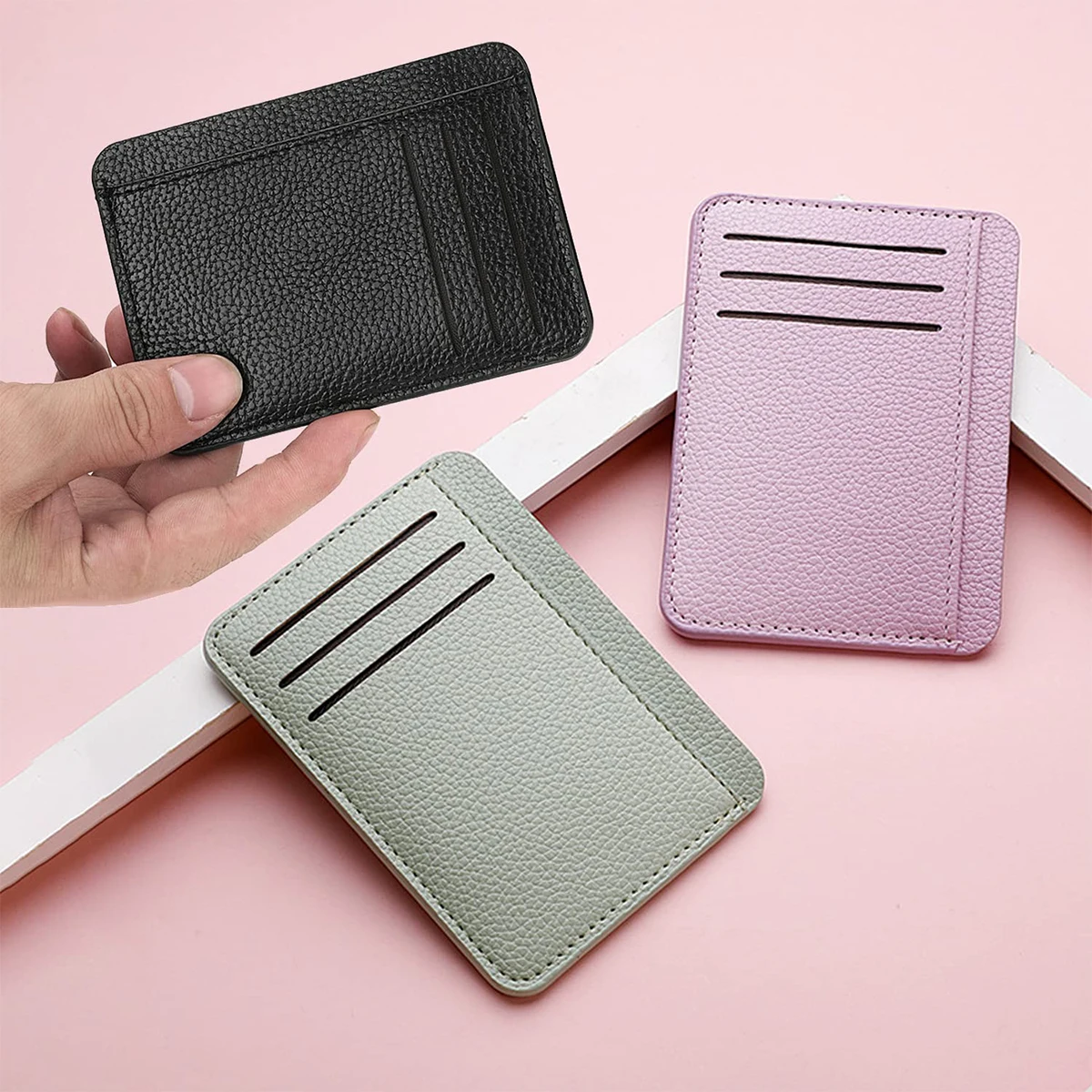 ★lemasque★ Pie Heart Slim Card Wallet Mint L08E3170434 Slim Soft Wallet PU Leather Mini Credit Card Wallet Candy