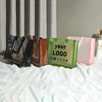 20 pieces high-end thickened handbags translucent clothing store gift packaging bags support printing store logo name 1