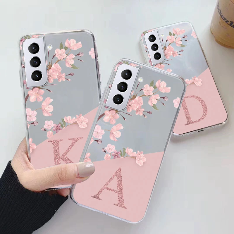 حافظة لهاتف سامسونج جالاكسي S21 S23 FE Plus Ultra حافظة هاتف ناعمة رفيعة فاخرة A-Z حروف غطاء خلفي Funda غلاف شفاف ممتص للصدمات شفاف