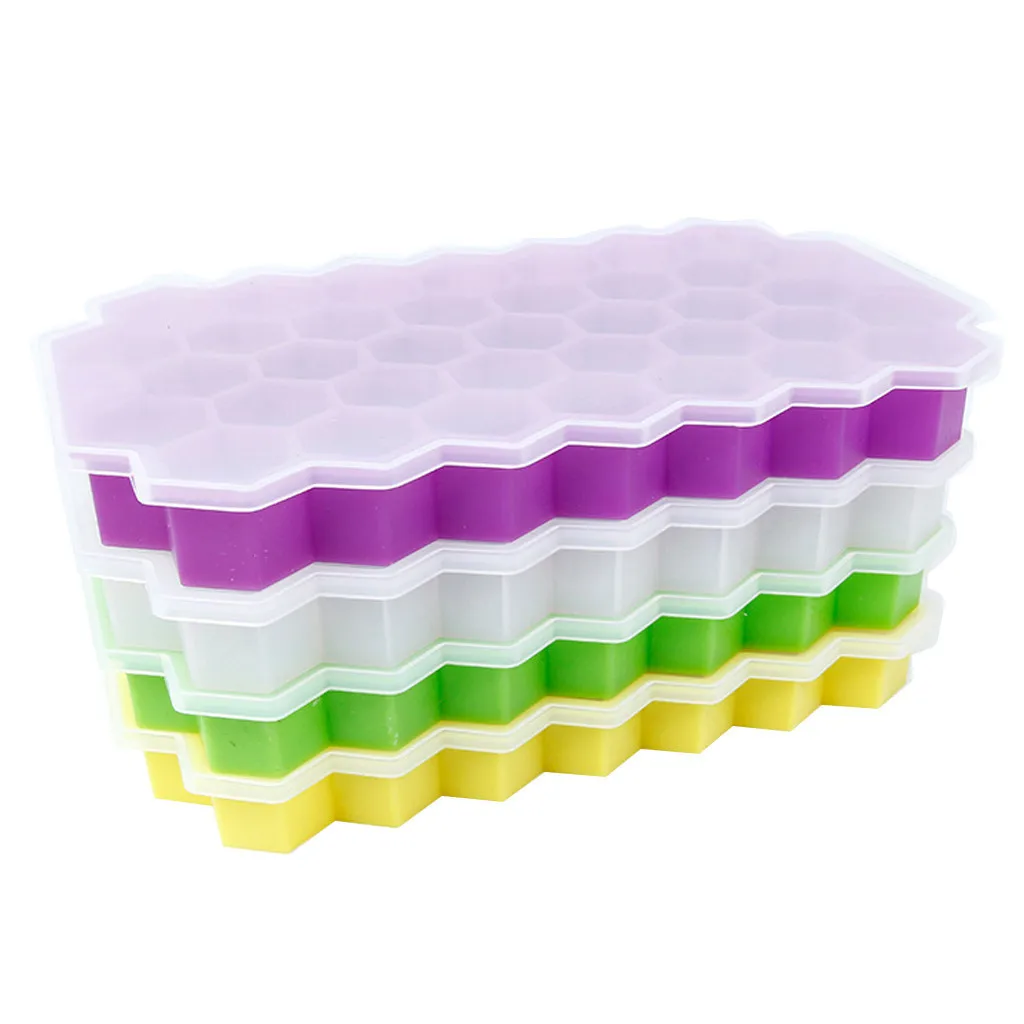 NewHome 4-Pack: Small Ice Cube Maker Mold with Lid Bin | Pink