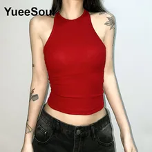  Red Crop Tops Sleeveless Casual Tank Tops 2023 Summer New Fashion Y2K Aesthetic Vintage Sexy High Street Camis Women's Clothing 