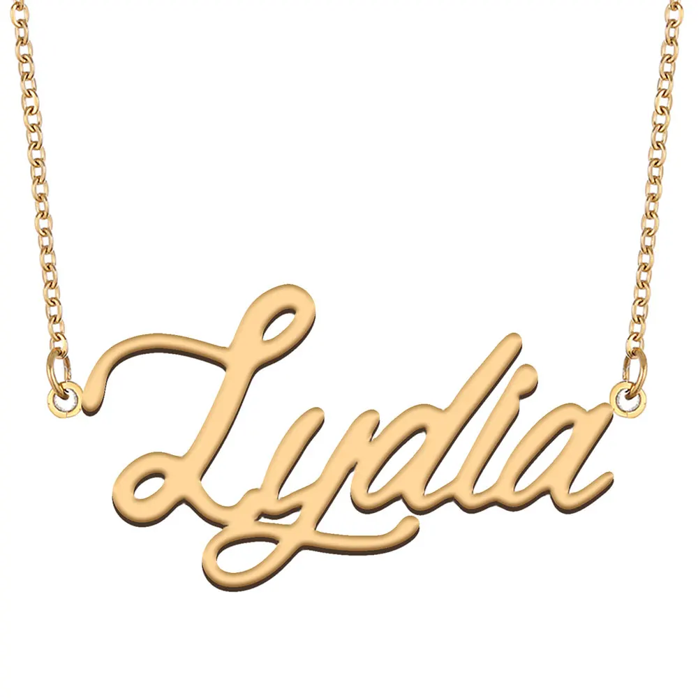 

Lydia Name Necklace for Women Stainless Steel Jewelry Gold Color Nameplate Pendant Collares Para Mujer Letters Choker