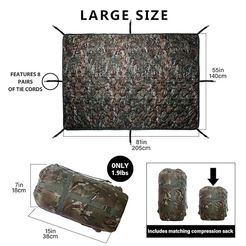 Tactical Sleeping Bag with Zipper, Blanket with Compression Bag, for Hiking, Outdoor Survival, Camping,Army Poncho Liner