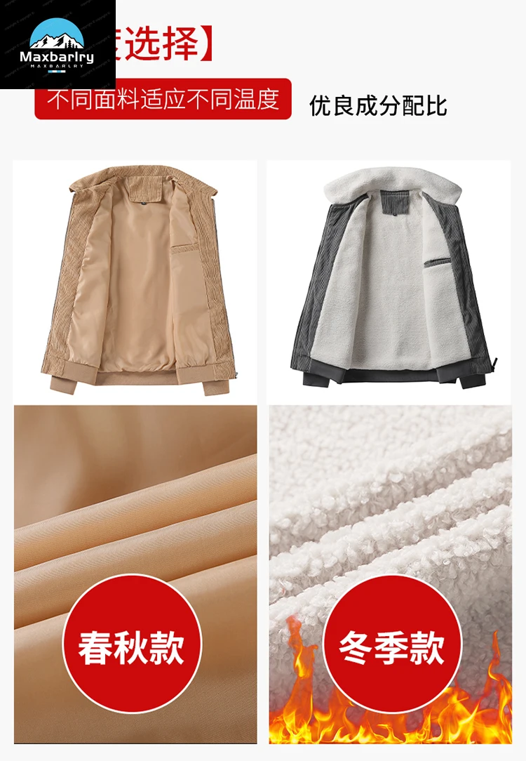 2023 Corduroy Jacket For Men's Winter Solid Color Zipper Lapel Fleece Jacket With High-quality Retro Warm Parka New Style