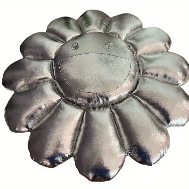Coussin tournesol argenté, 1 pièce, tapis Texture cuir pour chambre à coucher, salon, oreiller souriant mignon, coussin de bureau, décoration de la maison 3