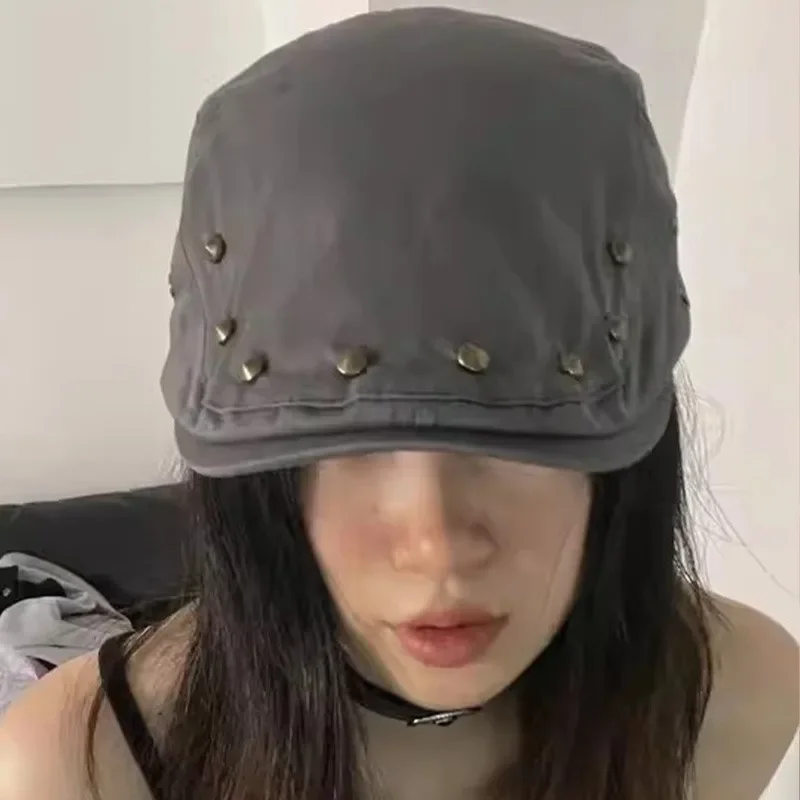 Fashion Cotton Rivet Front Cap Anti-wear Thin Artist Beret Cap Solid Color Peaked Cap Spice Girls Retro Versatile Painter Caps