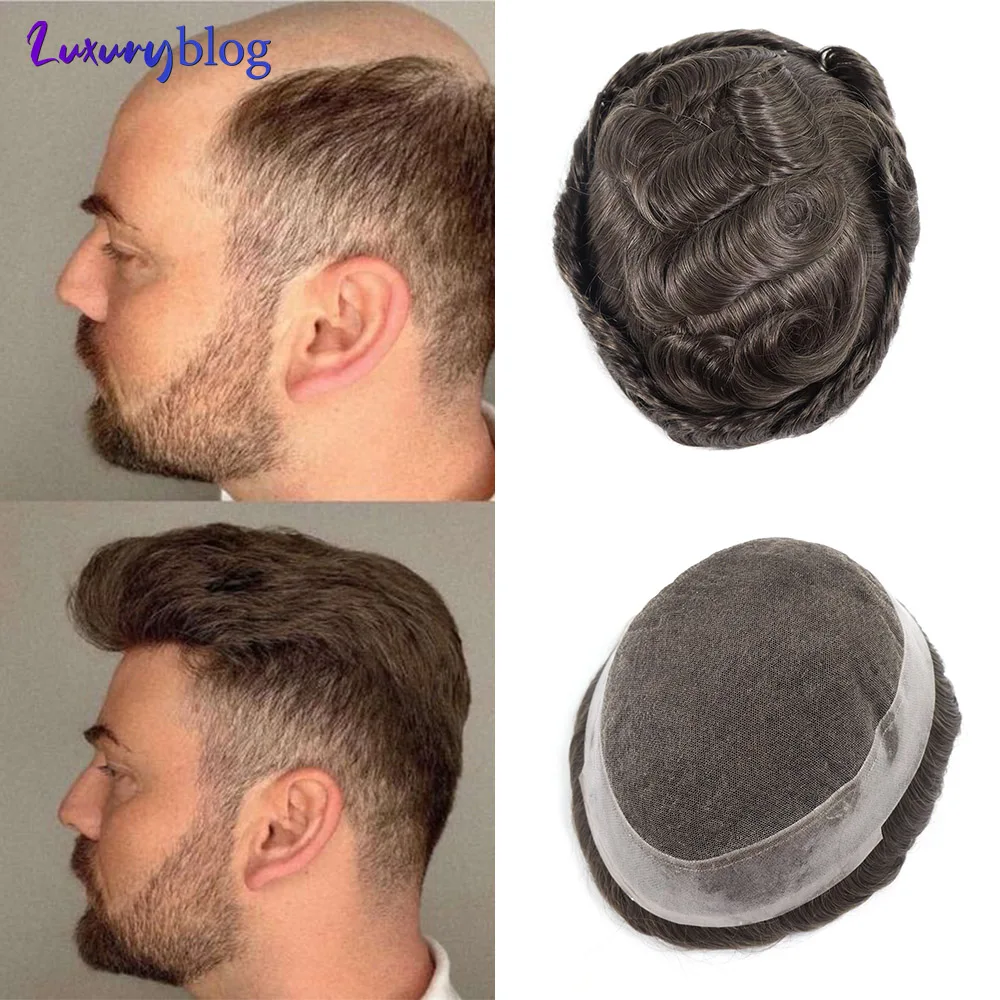 

French Lace Toupee for Men Australia Base Replacement System Natural Skin Unit PU Male Wig Hairpiece Brown Prosthesis