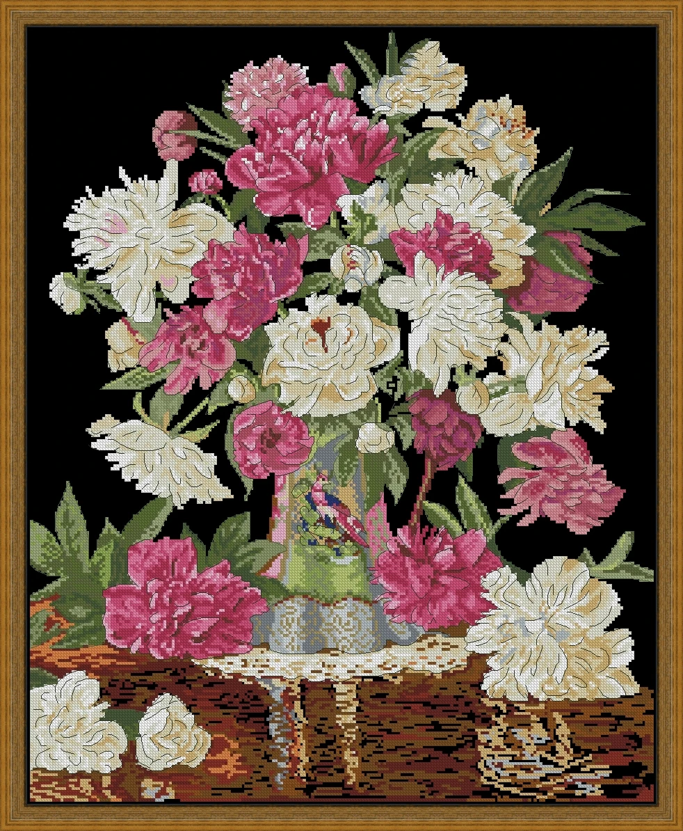 

30-DW 2800 beautiful peony vase 51-60 Needlework Kit Cross stich unPainting Set Cross Stitch Kits Cross-stitch Embroidery