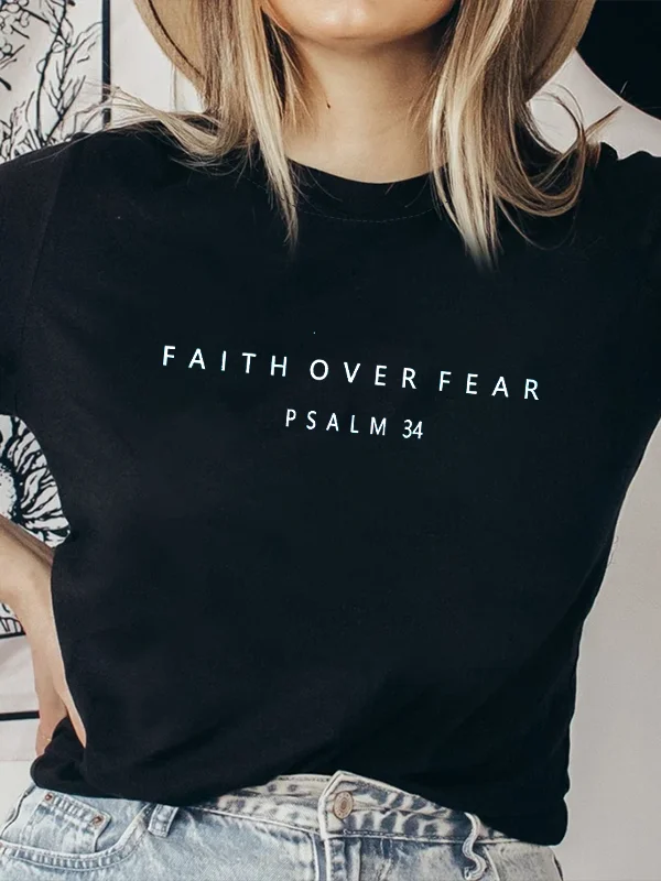 

2024 New Voguish Simple Literary Easter Women T-shirt Fashion Art Succinct Casual Female Shirt Faith Over Fear Paslm34 Print Tee