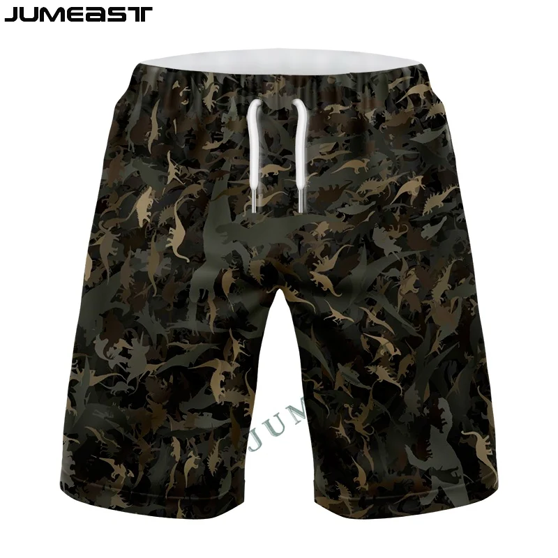 Jumeast Y2k Men Women 3D Printed Hunting Dinosaur Camouflage Board Shorts Trunks Quick Dry Beach Casual Sweatpants Short Pants