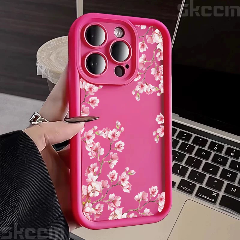 Pink Flower Silicone Shockproof Soft Phone Case Cover