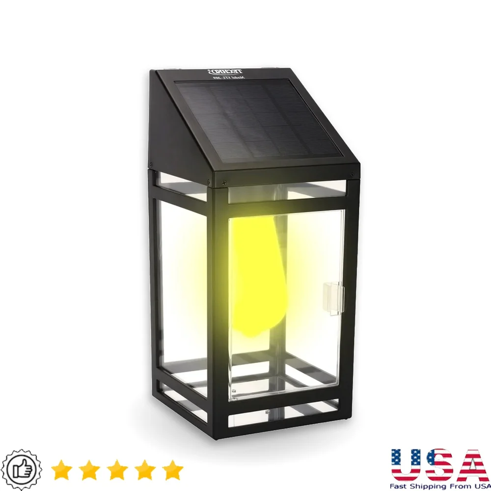 Solar LED Wall Lantern Waterproof Outdoor Light Amber White Light Solar Powered Easy Install Night Light Entrances Garden Decor 1