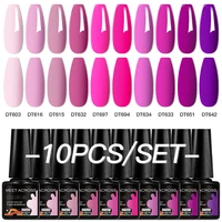 MEET ACROSS 10Pcs/Set Sparkly Glitter Red Pink Gel Nail Polish Fluorescent Semi Permanent Nail Art UV Gel Varnish Manicure Kits 1