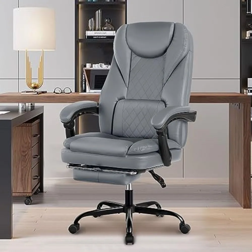 

Office Chair,with Foot Rest Reclining Leather Chair High Back Home Office Desk Chairs with Lumbar Support Coffee Grey Chair