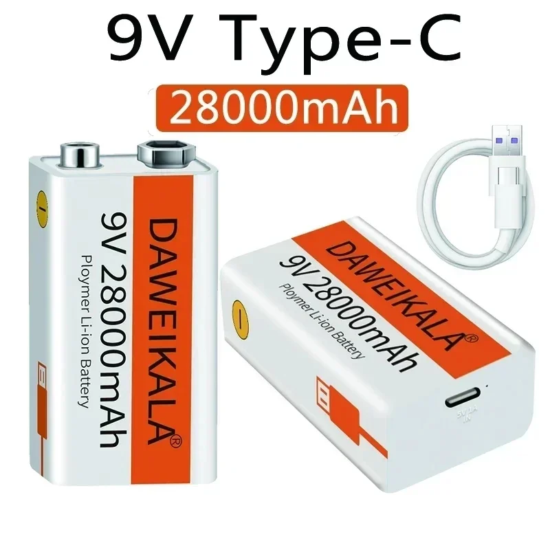 Rechargeable Lithium Batteries 2025 9V 28000mAh li-ion Type-C 9v Multimeter Microphone Toy Remote Control KTV