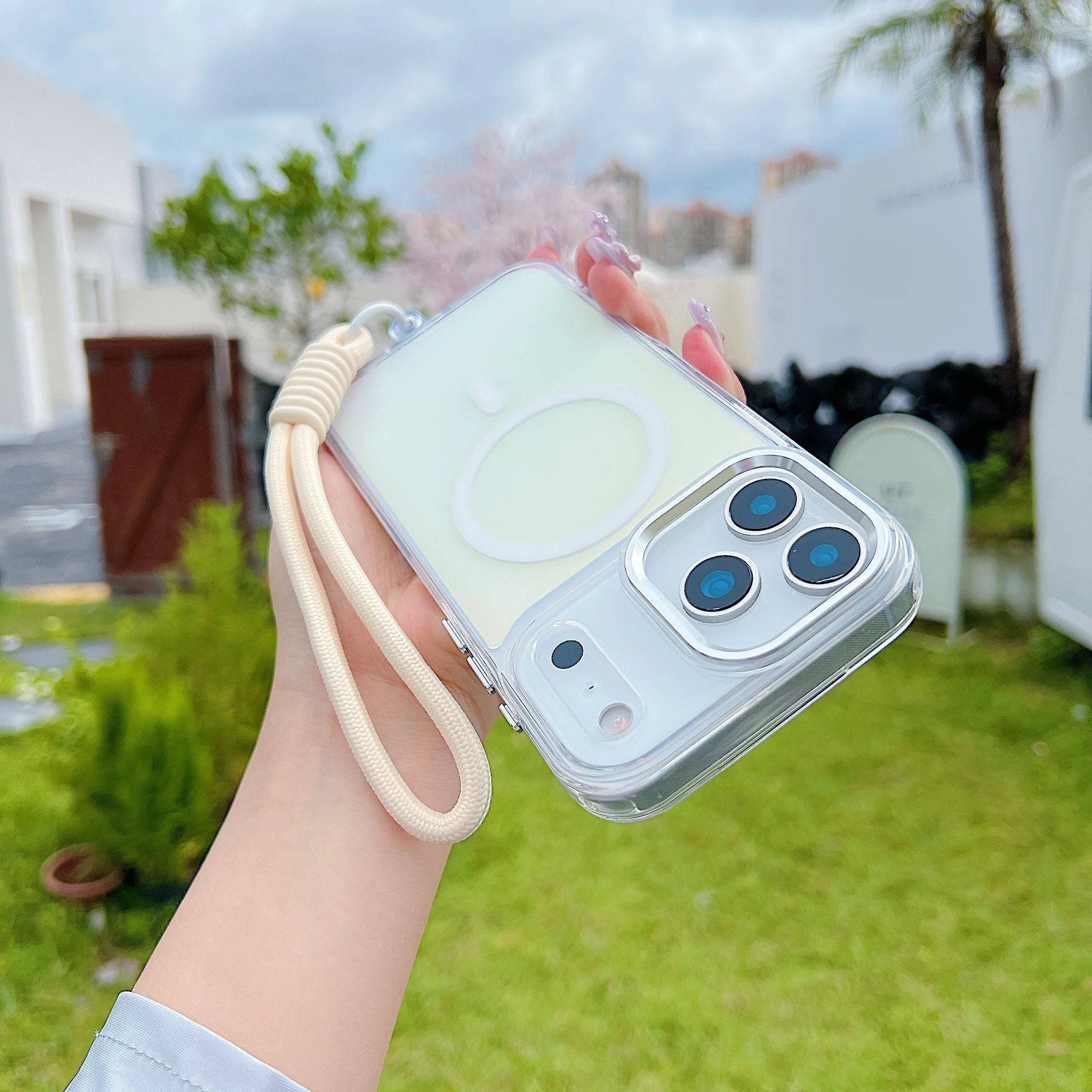 Fashion Laser Gradient Clear Magnetic Lanyard Shockproof Magsafe Phone Case
