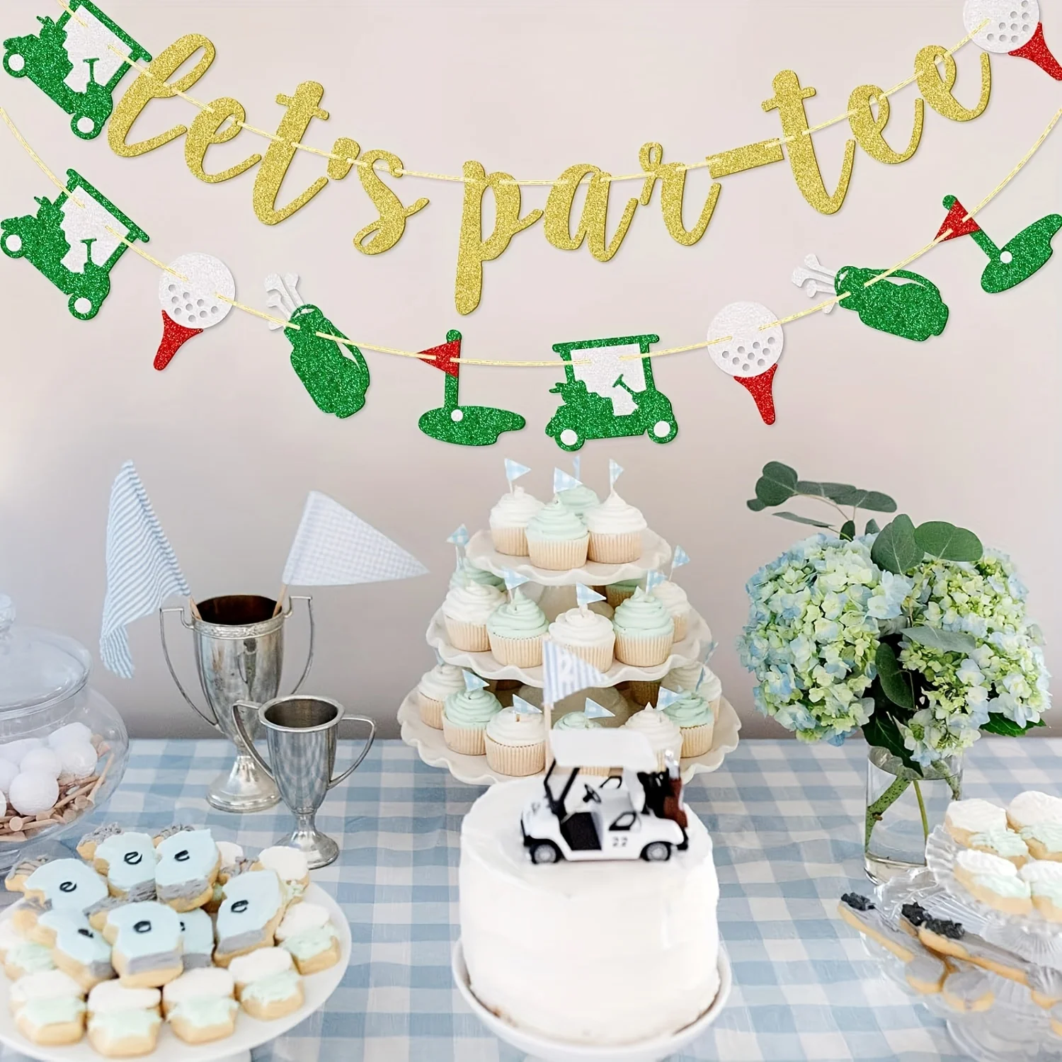 Party Decorations Birthday Banner Golf Themed Birthday Banner Let's Par-Tee Banner Retirement Party Decoration For Golf Lover Party Decorations Gold Glitter