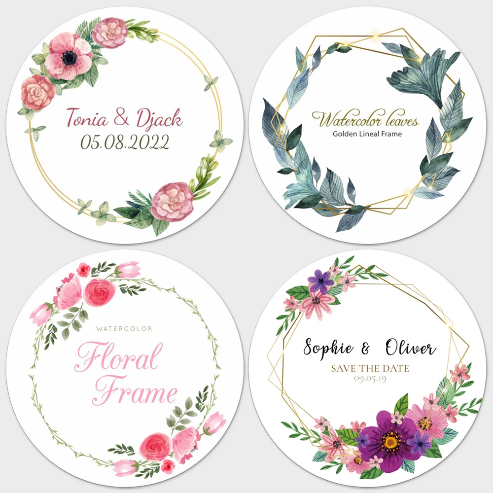 Floral Wedding Stickers for Favors, Custom Wedding Stickers for Envelopes,  Wedding Stickers Personalized, Clear and Gold Labels for Bottles 