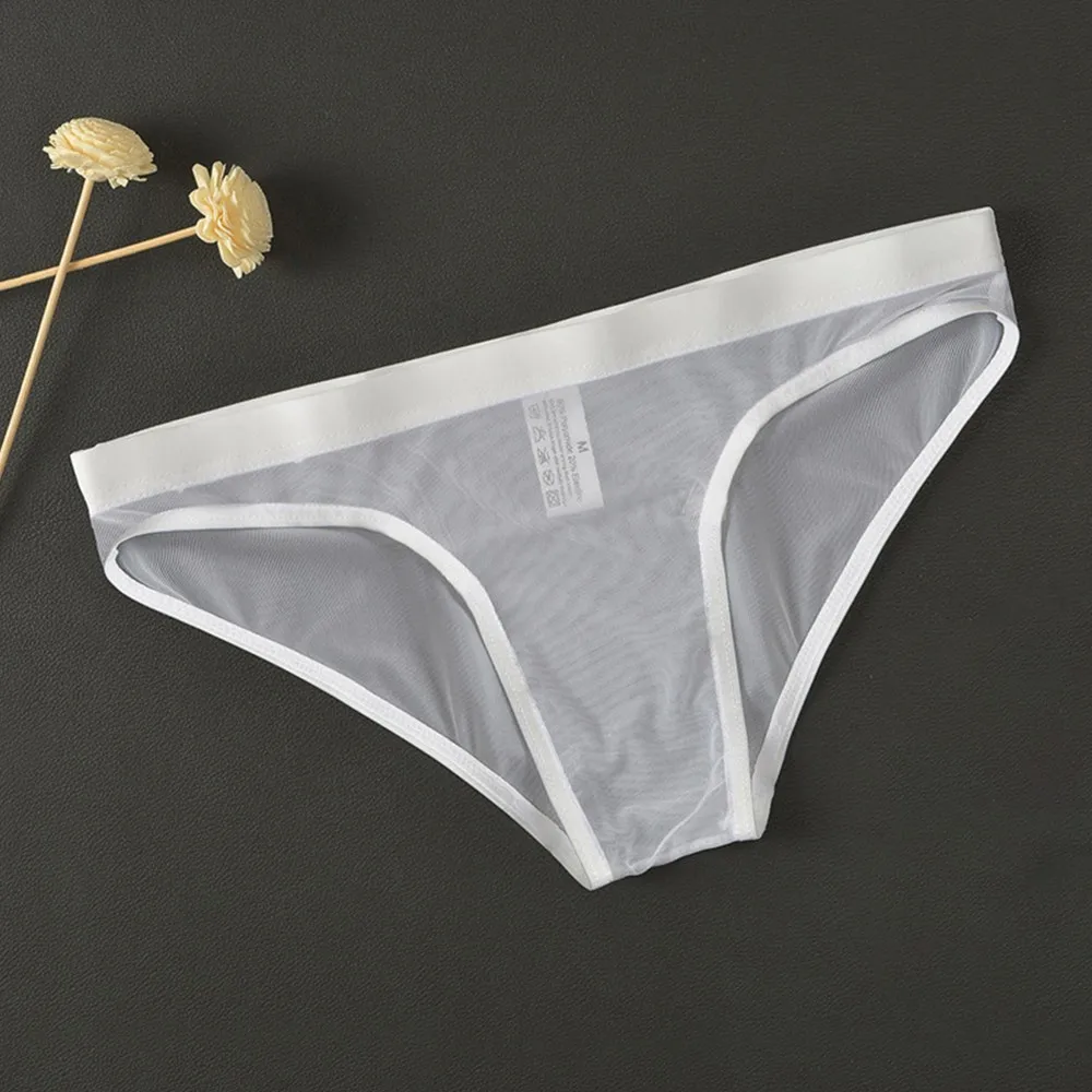 

Men's Erotic Briefs Lingerie Ultra-thin Mesh Underwear Sexy Thongs Solid See-Through Underpants Male Gay Sissy Panties