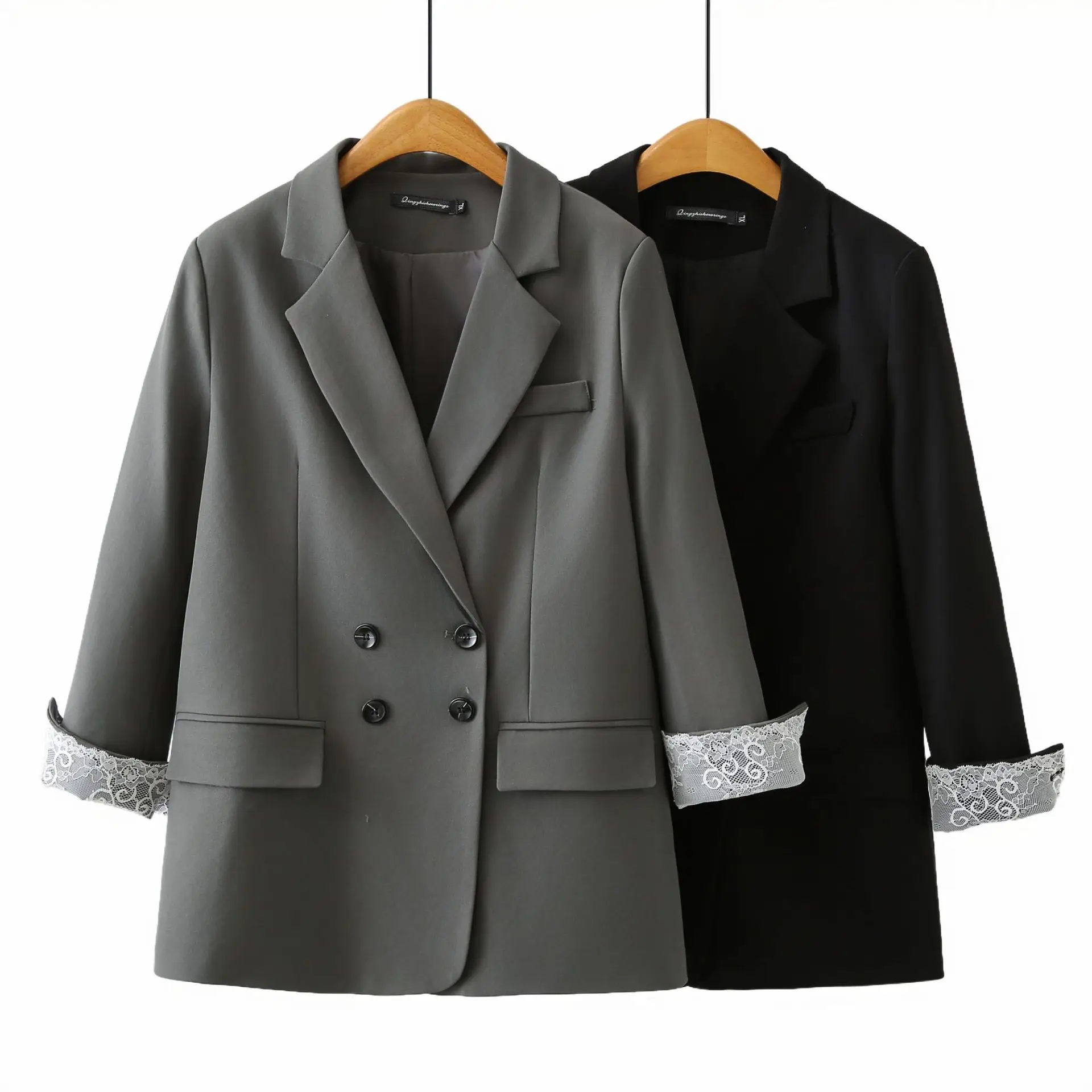 XXXXL Fashion Plus Size Women's Blazer Autumn New Casual Double Breasted Cuffs With rolled-up Lace Suit Jacket 2515