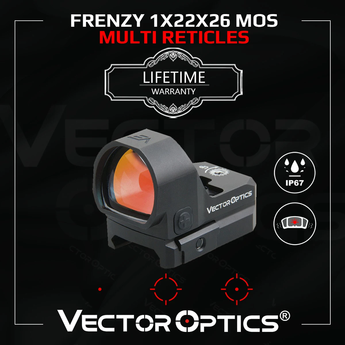 

Vector Optics Frenzy 1x22x26 MOS Multi Reticles Pistol Red Dot Sight IP67 Waterproof&Auto Shut-off Fit MOJ 9mm 12GA Glock 17 19