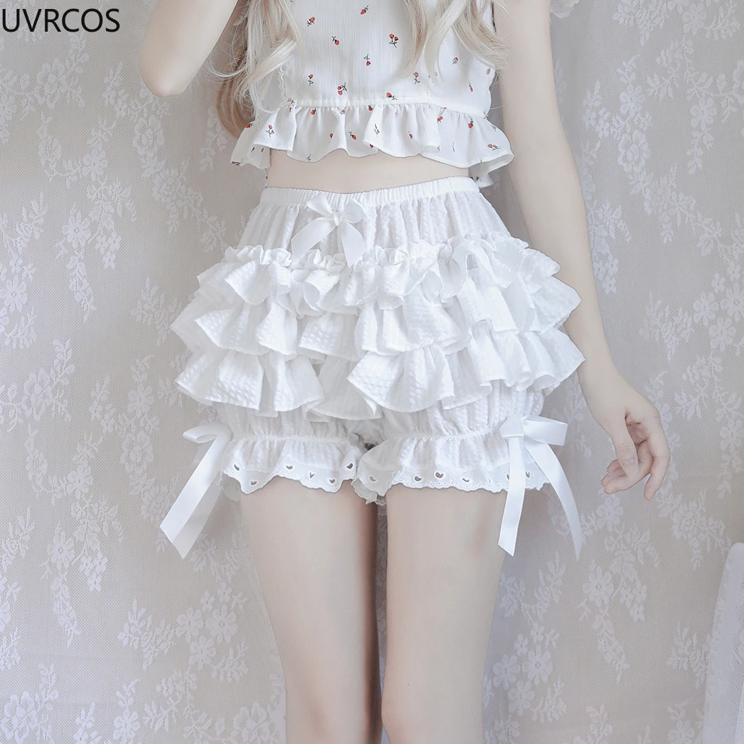 Lace Ruffles Women Lolita Safety Shorts Pants Cute Victorian Knickers Cotton Princess Underpants Girl Harajuku JK Bloomers safety shorts cotton panties safety pants lace panties nylon bloomer slip pants