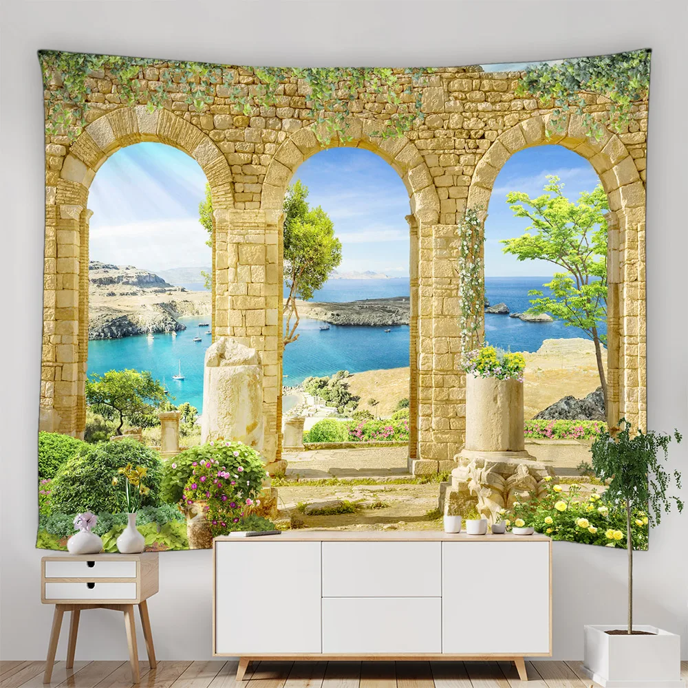 ABAKUHAUS marocchino Arazzo, Antica porta con fiori, Tessuto parete appeso decorazione per camera da letto, soggiorno, dormitorio, 150 x 110 cm, Rosso-Marrone