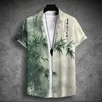 2024 new men's short-sleeved shirt Chinese style printed men's Hawaiian lapel top large size casual and comfortable men's shirt 1