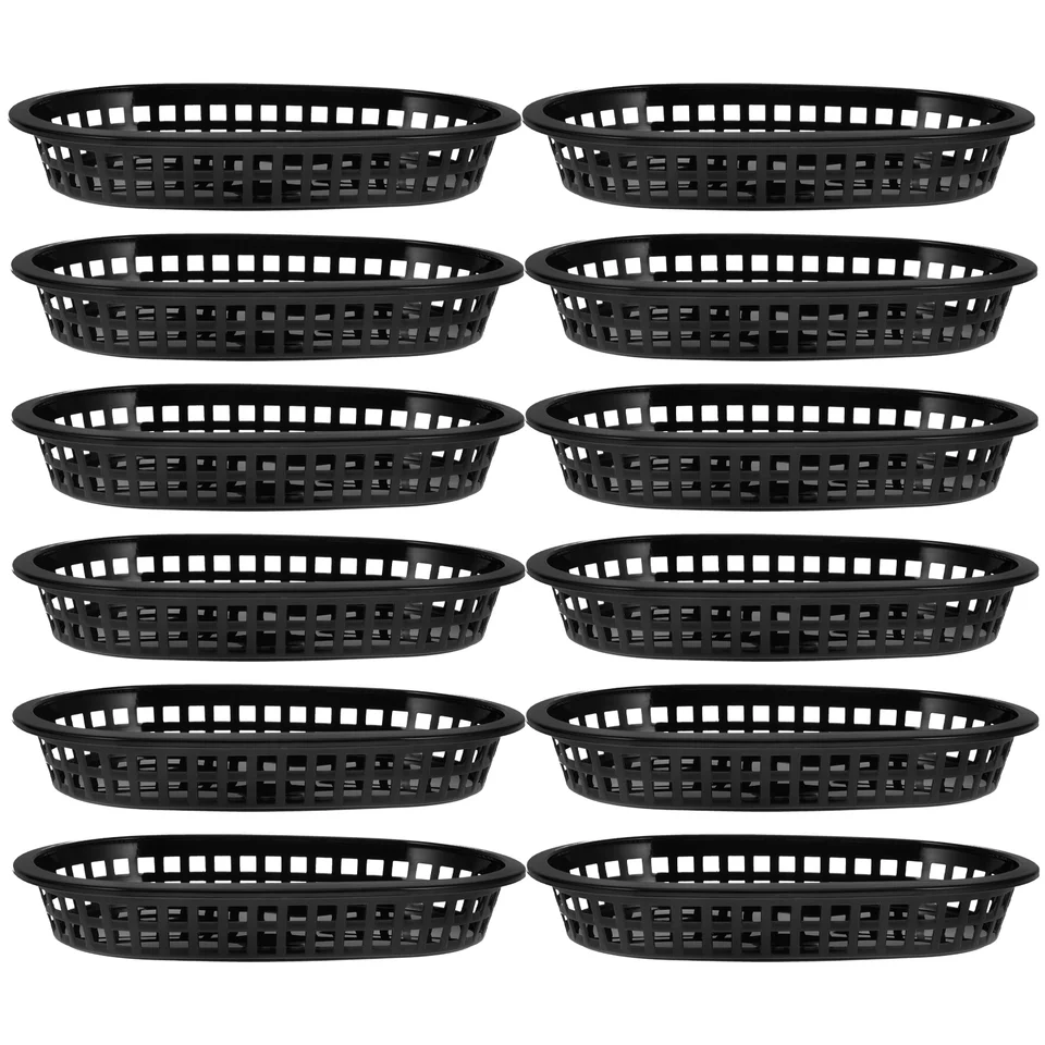 NCOALE Cestini per alimenti, riutilizzabili in plastica ovale per frutta, cestini per patatine fritte, per Hotdog, hamburger, dolci, frutta, feste, picnic, barbecue, 2 colori, 6 pezzi