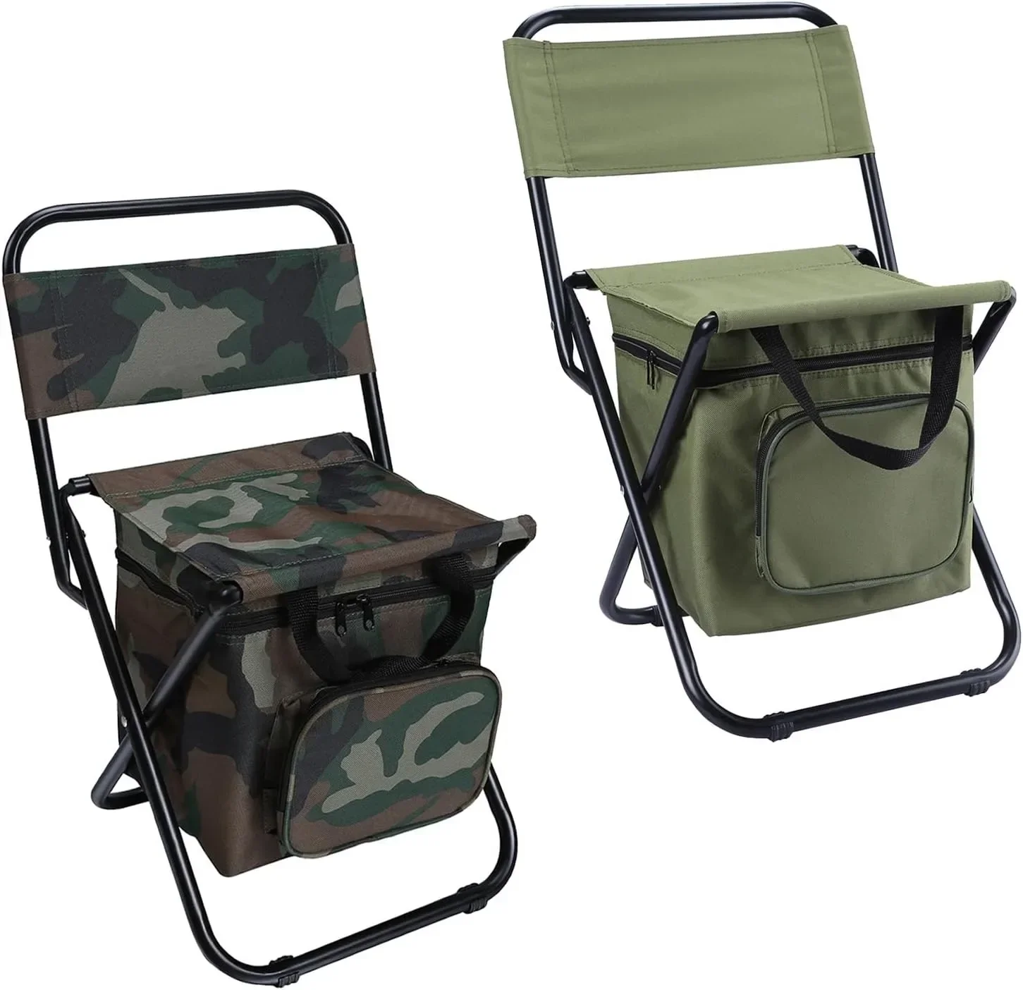 2 Piece Fishing Chair with Cooler Bag Compact Fishing Stool Foldable Camping Chair(Green+Camouflage)