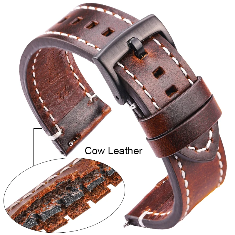 Pulseiras de relógio de couro genuíno 18mm 20mm 22mm 24mm preto marrom ...