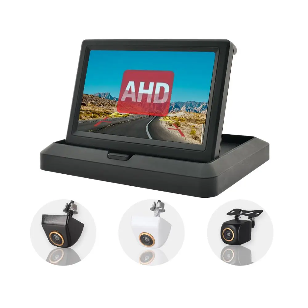 

Автомобильная камера заднего вида AHD 1080P с 5-дюймовым монитором, Складная камера 1920*1080P 170 градусов для парковки