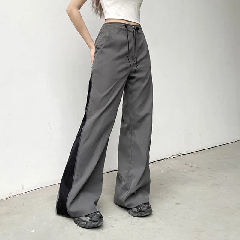 

Side Zipper Split Contrast Color Casual Pants for Women's Low Waisted Loose and Slim Woven Pants