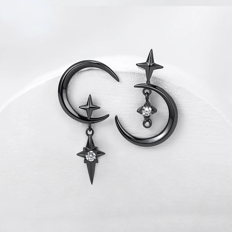 925 Sterling Silver Needle Crystal Earrings Moon Design Pendant Eardrop for Women Earring Stud Trendy Women Earring Dangle