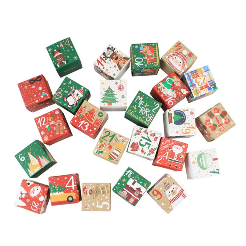 24-Piece Christmas Advent Calendar Kraft Paper Candy Gift Box Set for Holiday Countdown Decorations