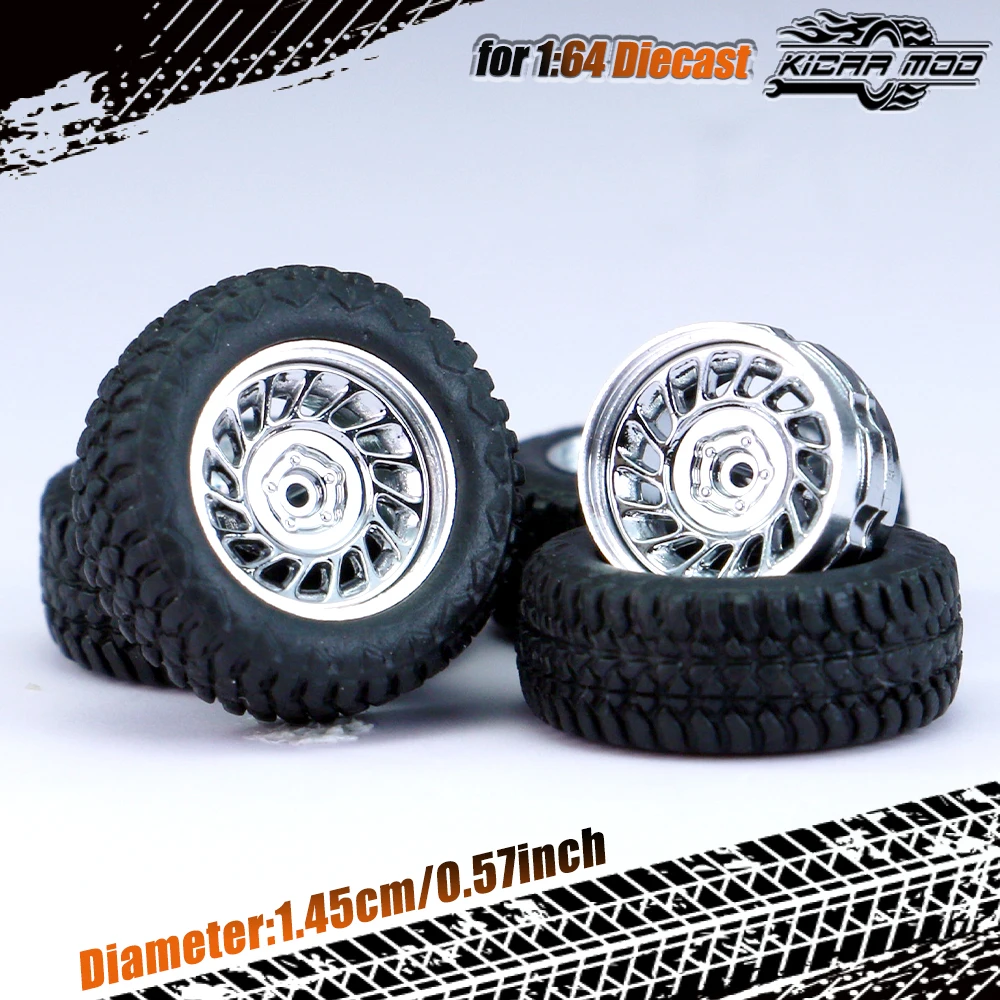 Kicarmod 1/64 Modellauto Allterrain-Räder mit Gummireifen Nietenachse Metallfelgen Durchmesser 14,5mm Umbauteile für Geländefahrzeuge – Detail 20