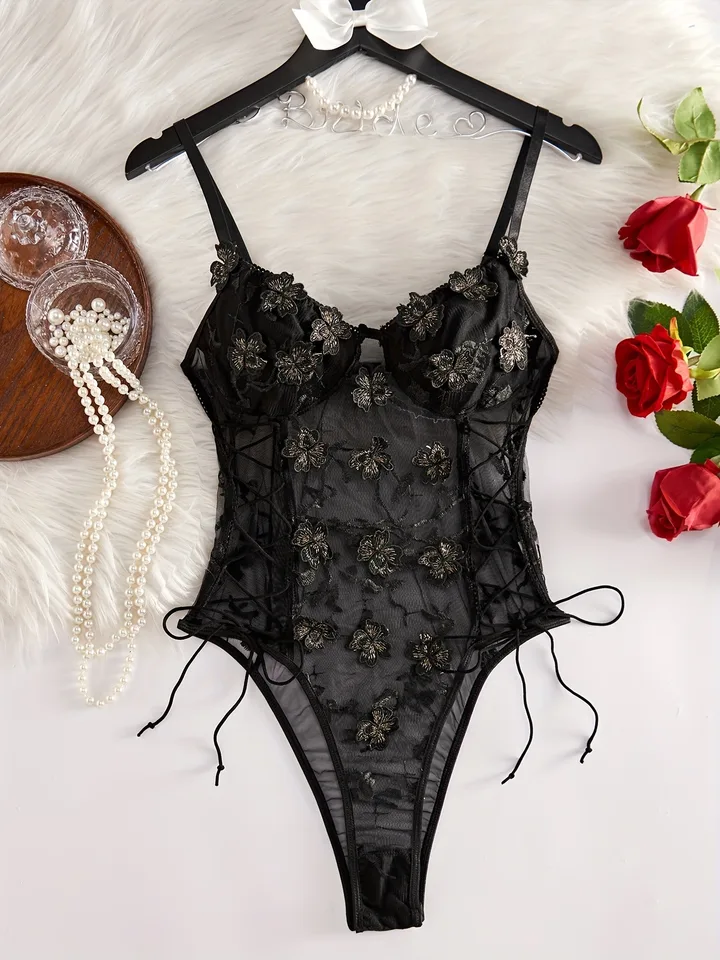 Womens Floral Embroidered Sports Bra Set