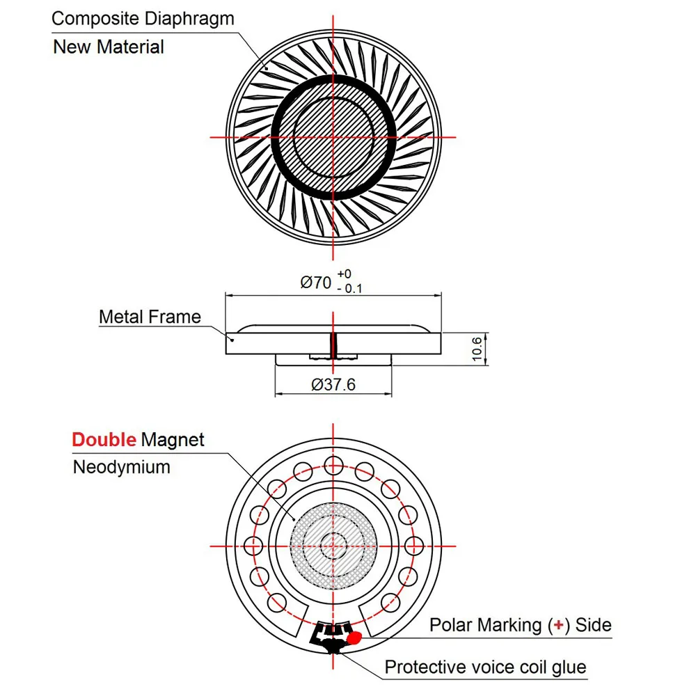 2pcs 70mm Headphone Speaker Unit 32ohm Over Ear Headphones Replacement Driver Dual magnetic Composite Biofilm Sound