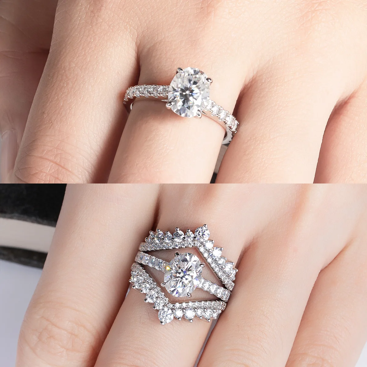 2 Carat Oval Cut D Color Moissanite Ring 18K Gold Plated 925 Sterling Silver Engagement Wedding Rings AnuJewel silver jewelry moissanite ring