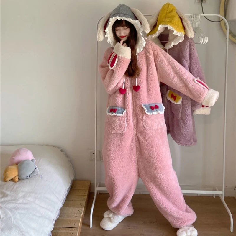 Pajamas Fluffy Pink Onesie Pyjamas Fluffy Bunny Onesie Winter