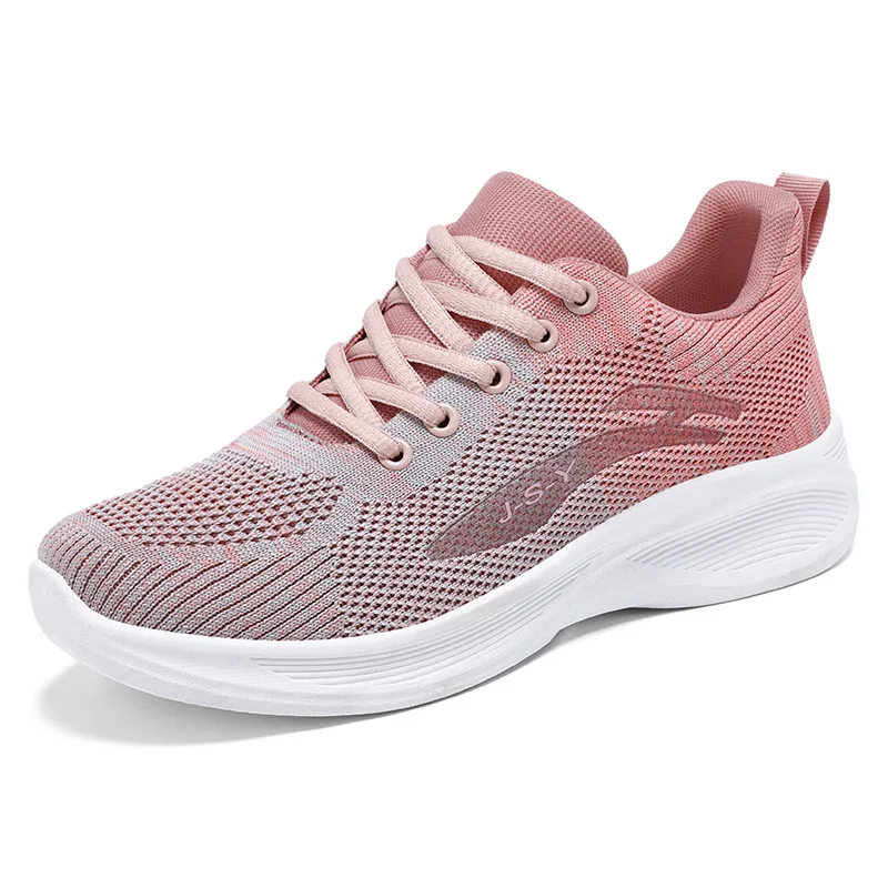 Women's running shoes, sports and leisure soft soled shoes, breathable single shoes, knitted mesh lace up shoes