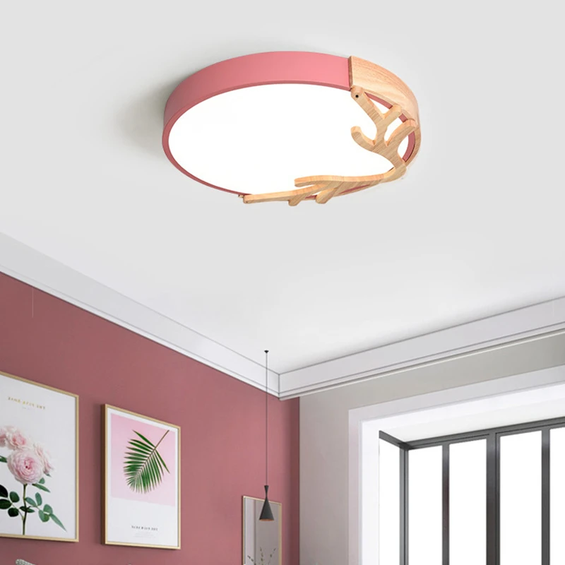 

LED Macaron Ceiling Lamp for Bedroom Living Baby Room Round Shape Ultra Thin Antlers Home Decoration Accessories Hallway Light