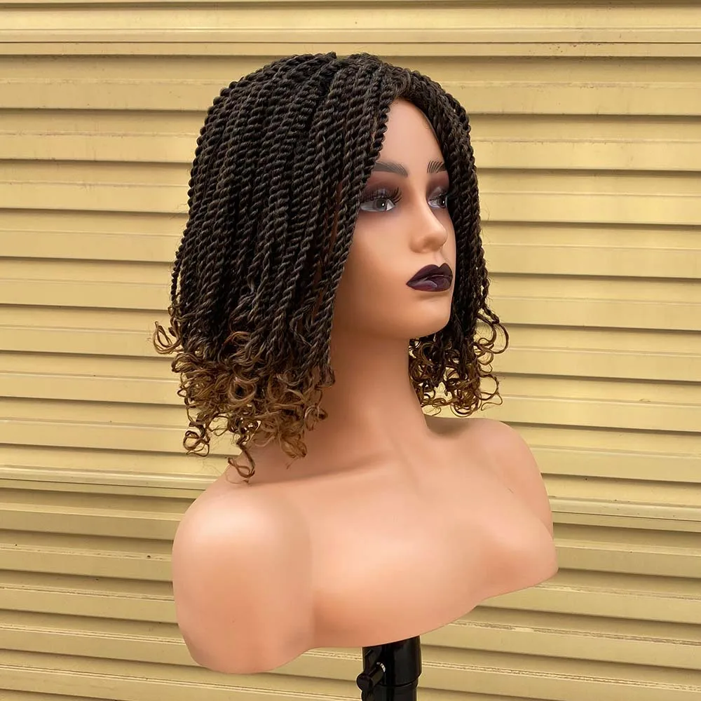 Synthetic Hair Wigs Box Braided Wigs For Black Women Heat Resistant Crochet Kinky 2 Twist Ombre Blonde African Synthetic Short Bob Braiding Hair Wig