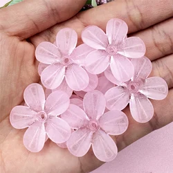 Set of 10 Five - Petal Flower Loose Beads for DIY Jewelry and Hairpin Crafts (Pink)