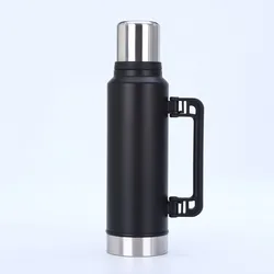 1400ml Insulated Stainless Steel Water Bottle - Durable Retro Outdoor and Household Flask with Powder Coating - 1400ml (Black)