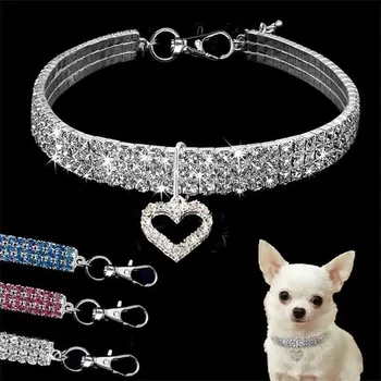 Bling Rhinestone Dog Collar Crystal Puppy Chihuahua Pet Dog Collars Leash For Small Medium Dogs Mascotas Accessories S M L Pink 1