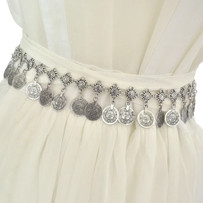 Europäische und amerikanische böhmische beliebte Retro-Taillenkette, Metallmünzen-Anhänger, Quaste, Taillenkette mit Kleid, Hemd, dekorativer Gürtel – Detail 2