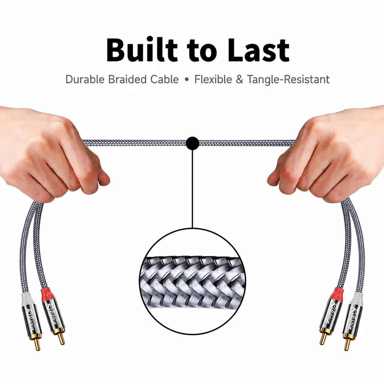 Premium Braided Stereo Audio Cable - Dual RCA Male Connectors for Amplifiers, Speakers, and Home Theater Sound Systems