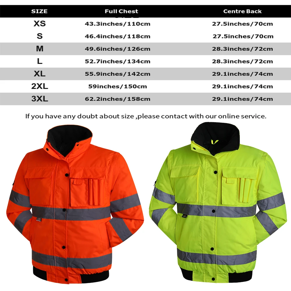 Men's Winter Hi Vis Safety Jacket Waterproof Jacket With Removable Sleeves Reflective Workwear